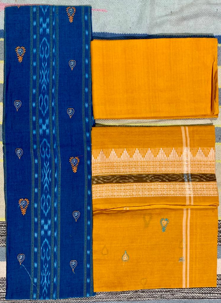 Bandha Blue Cotton Dress Set Cloth Kurti Pant Duppata KhanduaPata