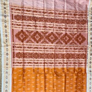 Nuapatni Ikat super fine Silk blended golden with white border Pata Saree