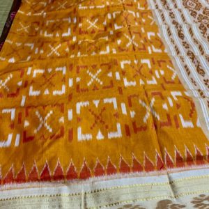 Nuapatni Ikat super fine Silk blended Orange with White border Pata Saree