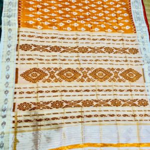 Nuapatni Ikat super fine Silk blended White border Pata Saree
