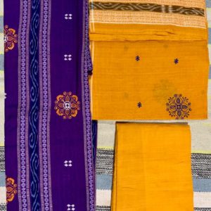 Bandha Blue Cotton Dress Set Cloth - (Kurti, Pant, Duppata)