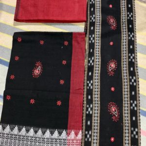 Bandha Black Cotton Dress Set Cloth - (Kurti, Pant, Duppata)