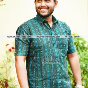 Pure Cotton Ikat Handloom Half Sleeves special Green Shirt for Men