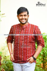 Pure Cotton Ikat Handloom Full Sleeves Special Red Short Kurta for Men