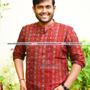 Pure Cotton Ikat Handloom Full Sleeves Special Red Short Kurta for Men