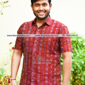 Pure Cotton Ikat Handloom Half Sleeves special Red Shirt for Men