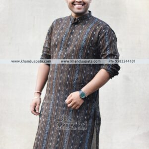 Pure Cotton Ikat Handloom Full Sleeves Special Black Kurta for Men