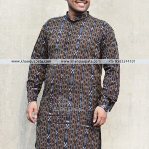 Pure Cotton Ikat Handloom Full Sleeves Black Kurta for Men