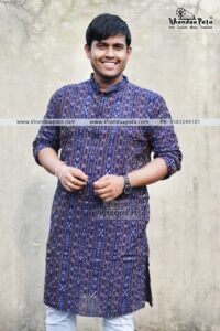 Pure Cotton Ikat Handloom Full Sleeves Violet Kurta for Men