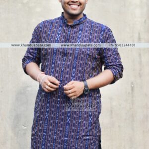 Pure Cotton Ikat Handloom Full Sleeves Violet Kurta for Men