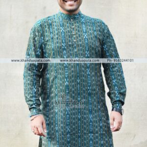 Pure Cotton Ikat Handloom Full Sleeves Green Kurta for Men