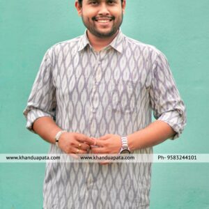Pure Cotton Ikat Handloom Full Sleeves White Shirt for Men