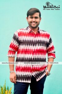 Pure Cotton Ikat Handloom Full Sleeves Multicolour Shirt for Men
