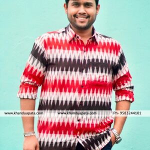 Pure Cotton Ikat Handloom Full Sleeves Multicolour Shirt for Men