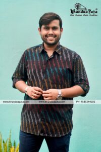 Pure Cotton Ikat Handloom Full Sleeves Black Shirt for Men