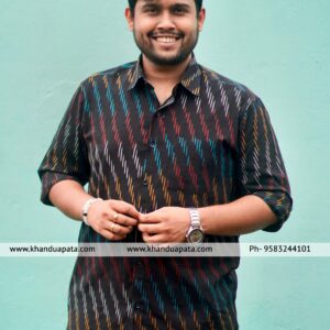 Pure Cotton Ikat Handloom Full Sleeves Black Shirt for Men