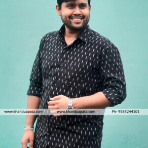 Pure Cotton Ikat pattern Handloom Full Sleeves Black Shirt for Men